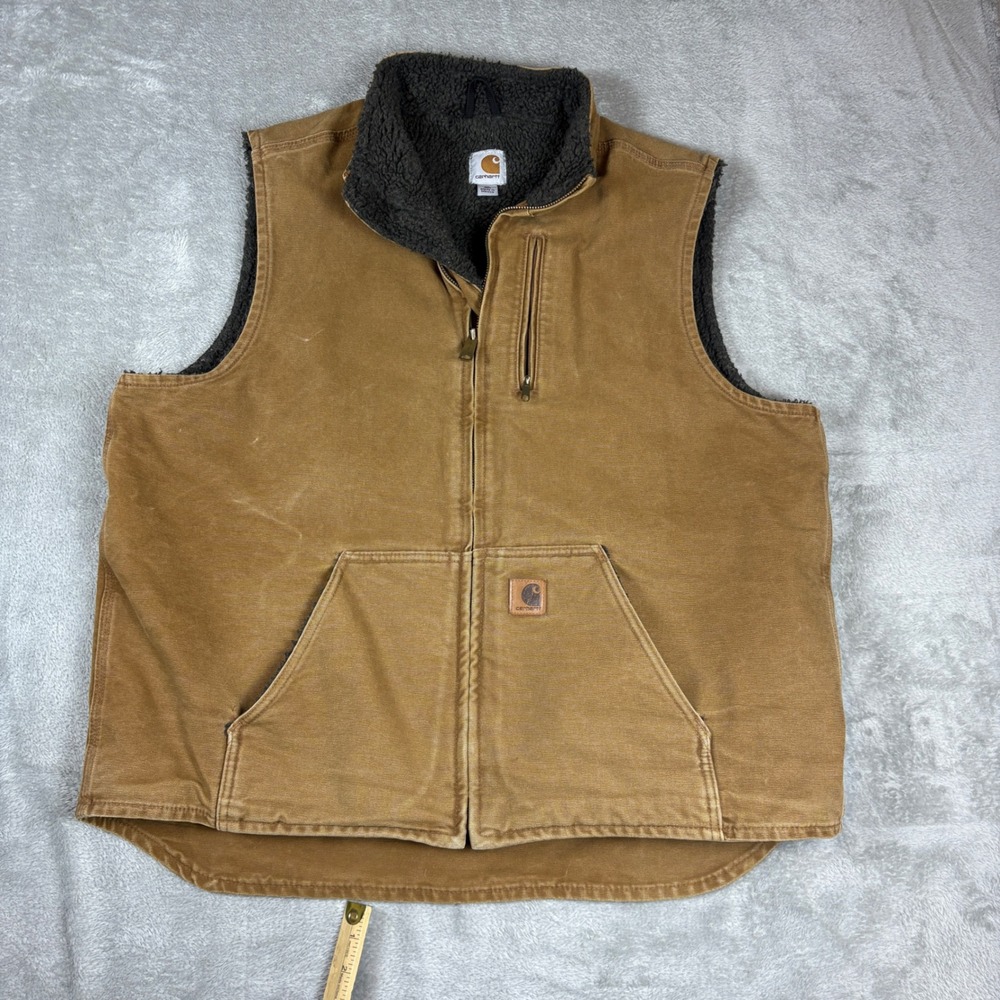 Carhartt Vest Mens XL Tall V33-211 Mock Neck Sherpa Lined Sandstone Brown Work